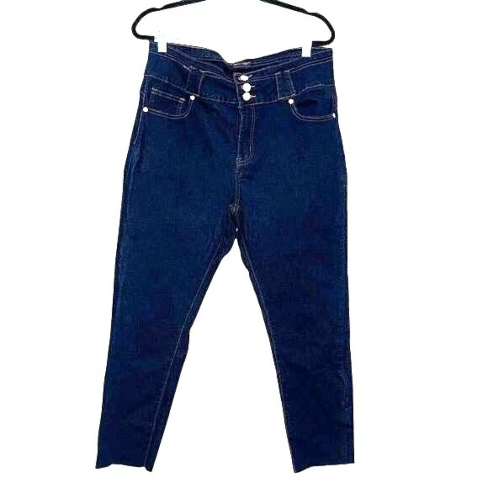 High Waist Dark Blue Skinny Jeans With Triple Button Closure Womens Size 17/18 B